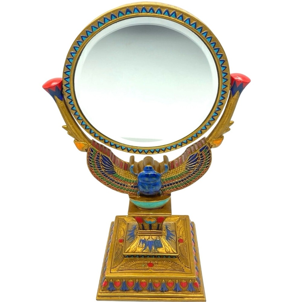 Vintage Hand painted Gold,Blue,Red Scarab Beetle Double Sided Standing‎ Mirror